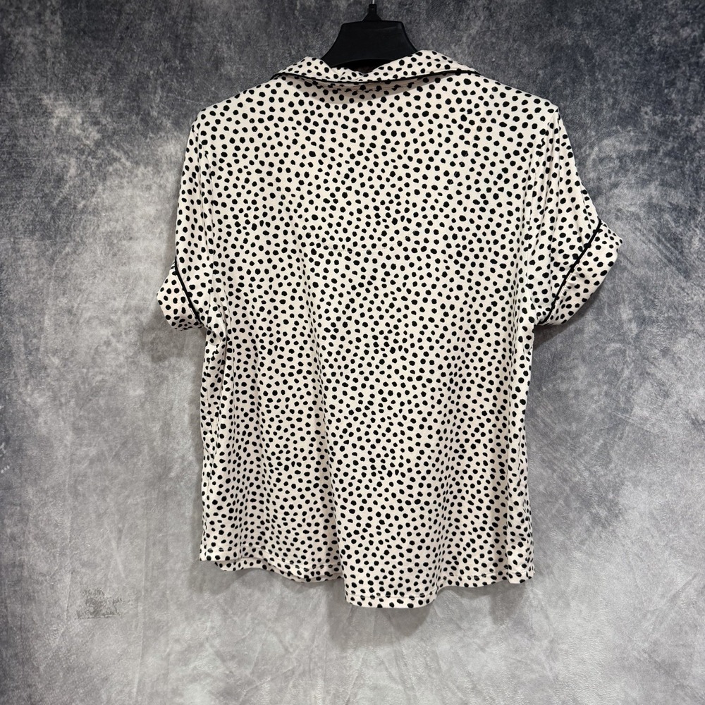 Kate Spade Pajama Top Jersey Pink Black Dot Short Sleeve Sleep Button Shirt L